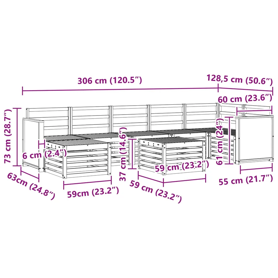 Ensemble de canapés d'extérieur 7 pcs Naturel - 8