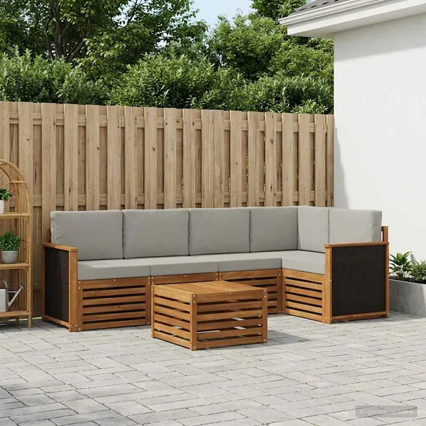Ensemble de canapé d'angle 5 pcs Naturel et gris clair