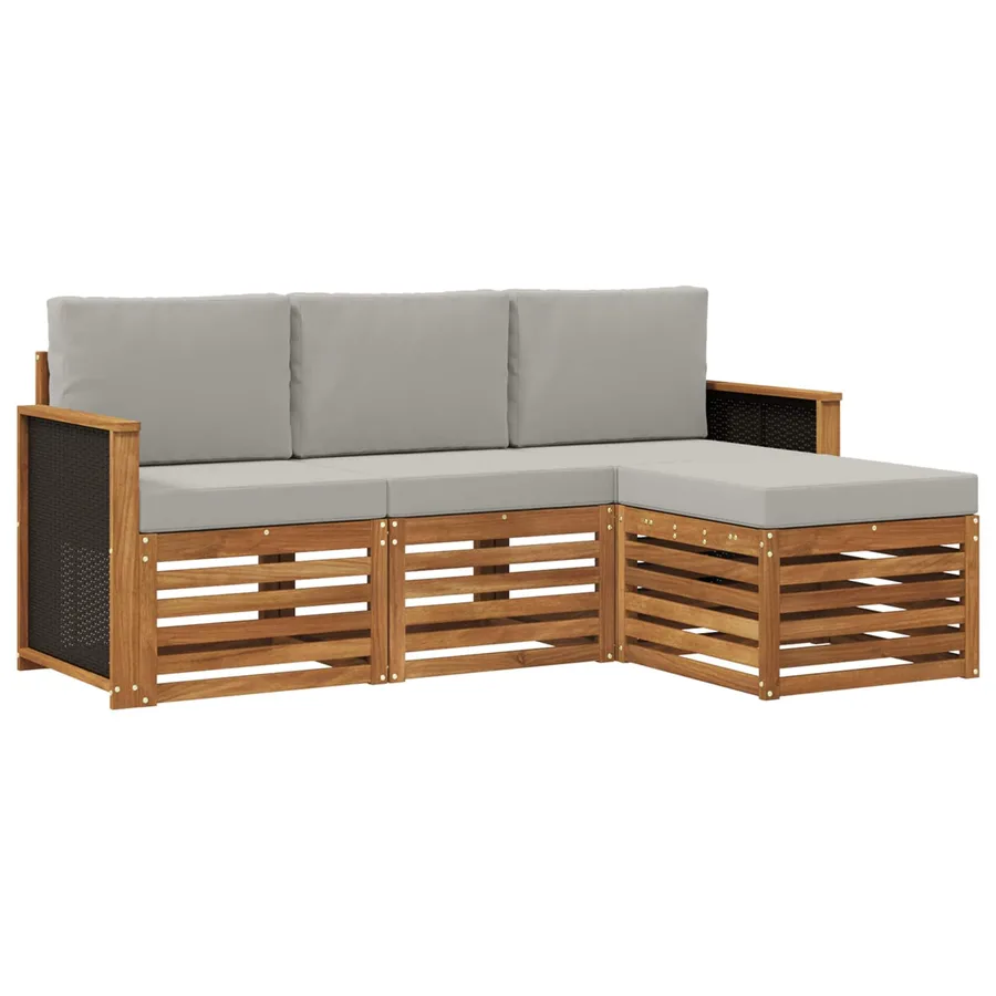 Ensemble de canapés d'extérieur 4 pcs Naturel et gris clair - 2