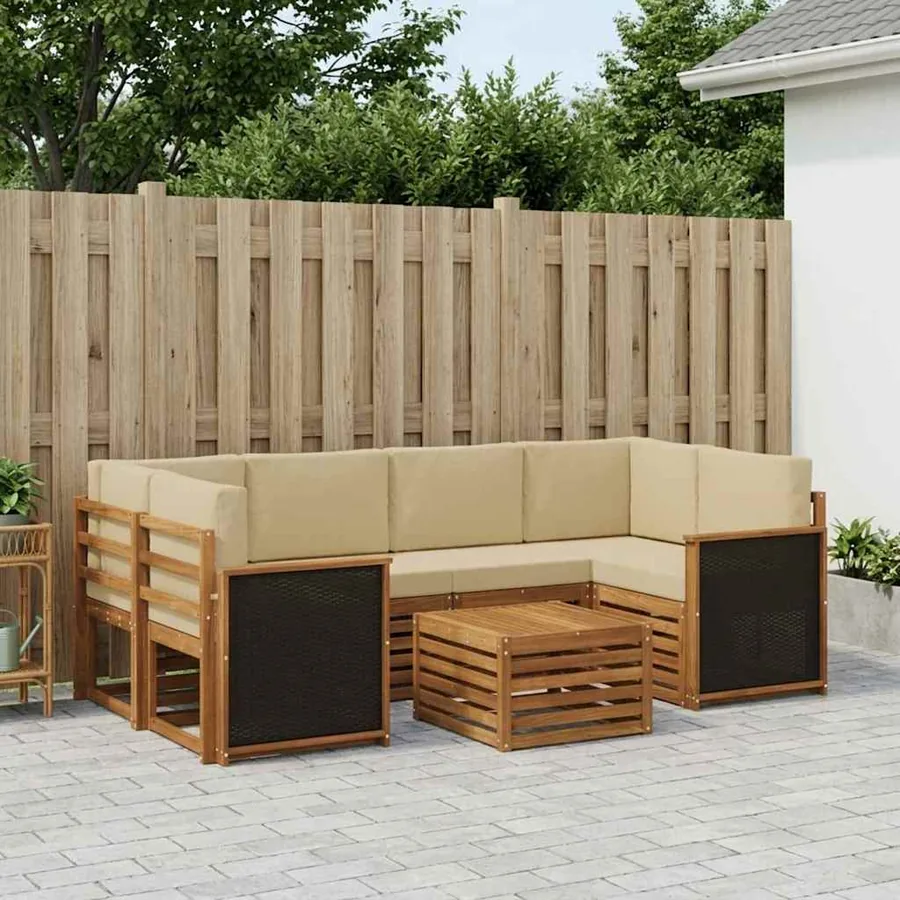 Ensemble de canapés d'extérieur 7 pcs Naturel et Beige