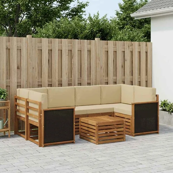 Ensemble de canapés d'extérieur 7 pcs Naturel et Beige