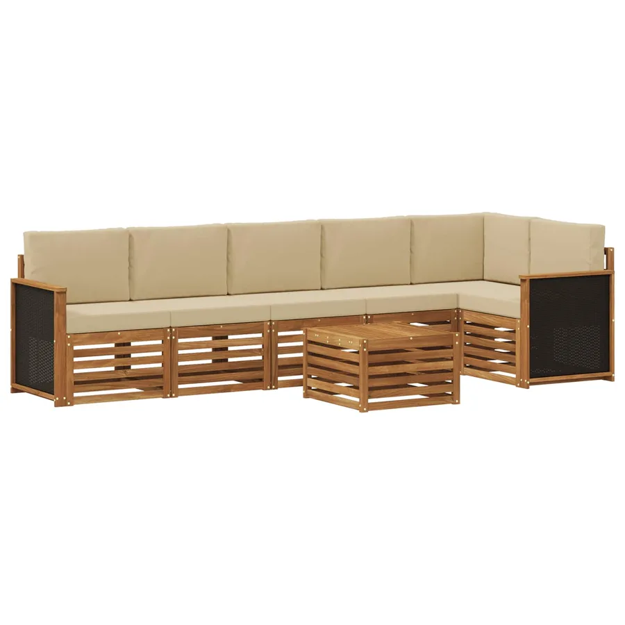 Ensemble de canapé d'angle avec coussin 6 pcs Naturel - 2