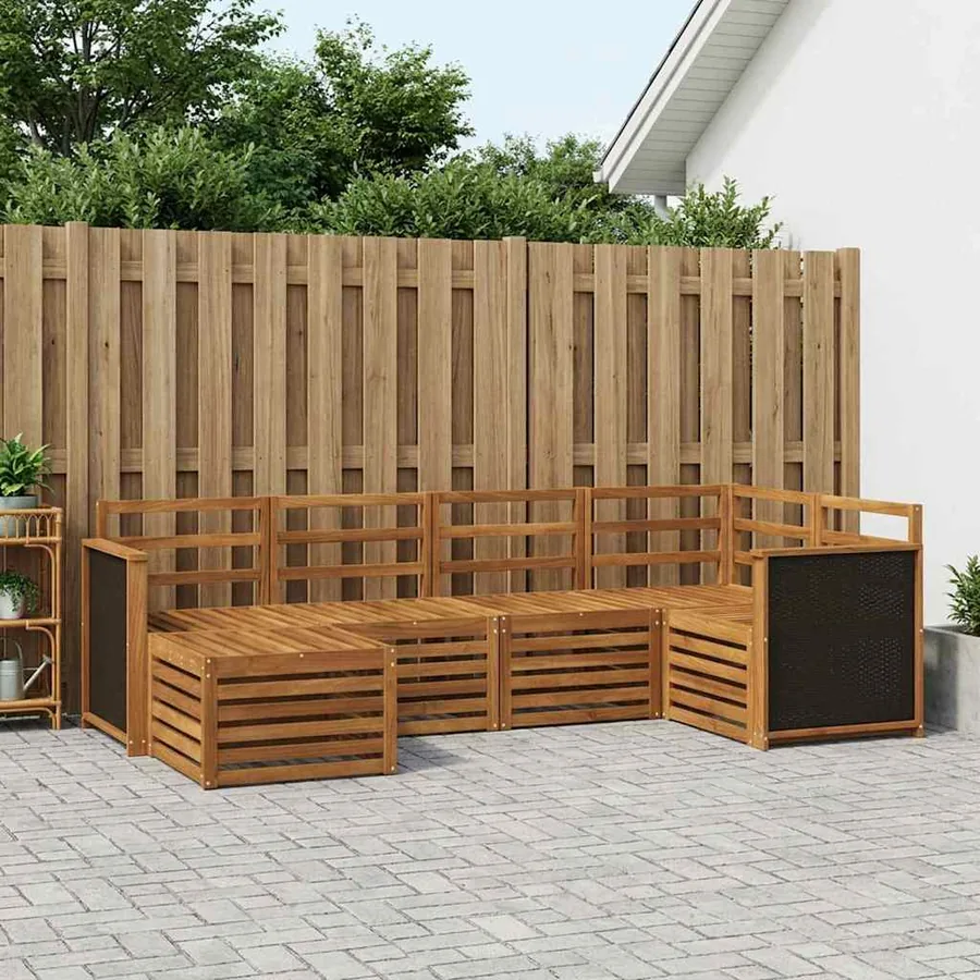Ensemble de canapé d'angle 5 pcs Naturel Bois d'Acacia Massif