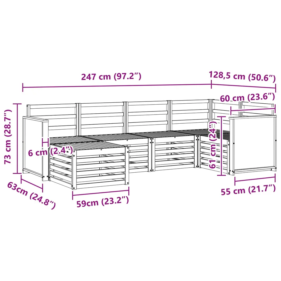 Ensemble de canapé d'angle 5 pcs Naturel Bois d'Acacia Massif - 8