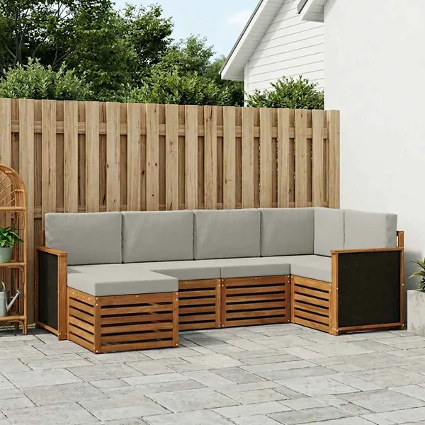 Ensemble de canapé d'angle 5 pcs Naturel et gris clair