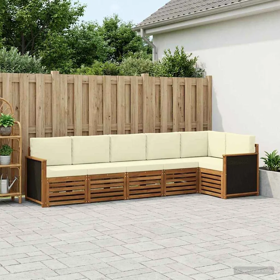 Ensemble de canapé d'angle avec coussin 5 pcs Naturel et Crème