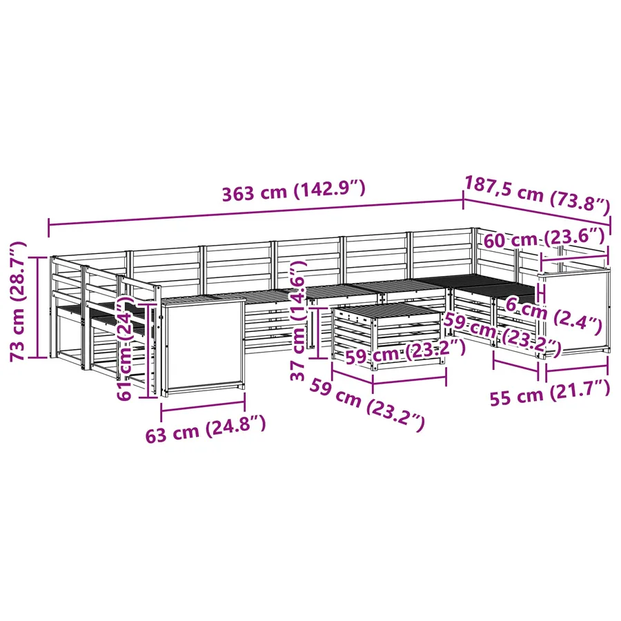 Ensemble de canapés d'extérieur 8 pcs Naturel - 9