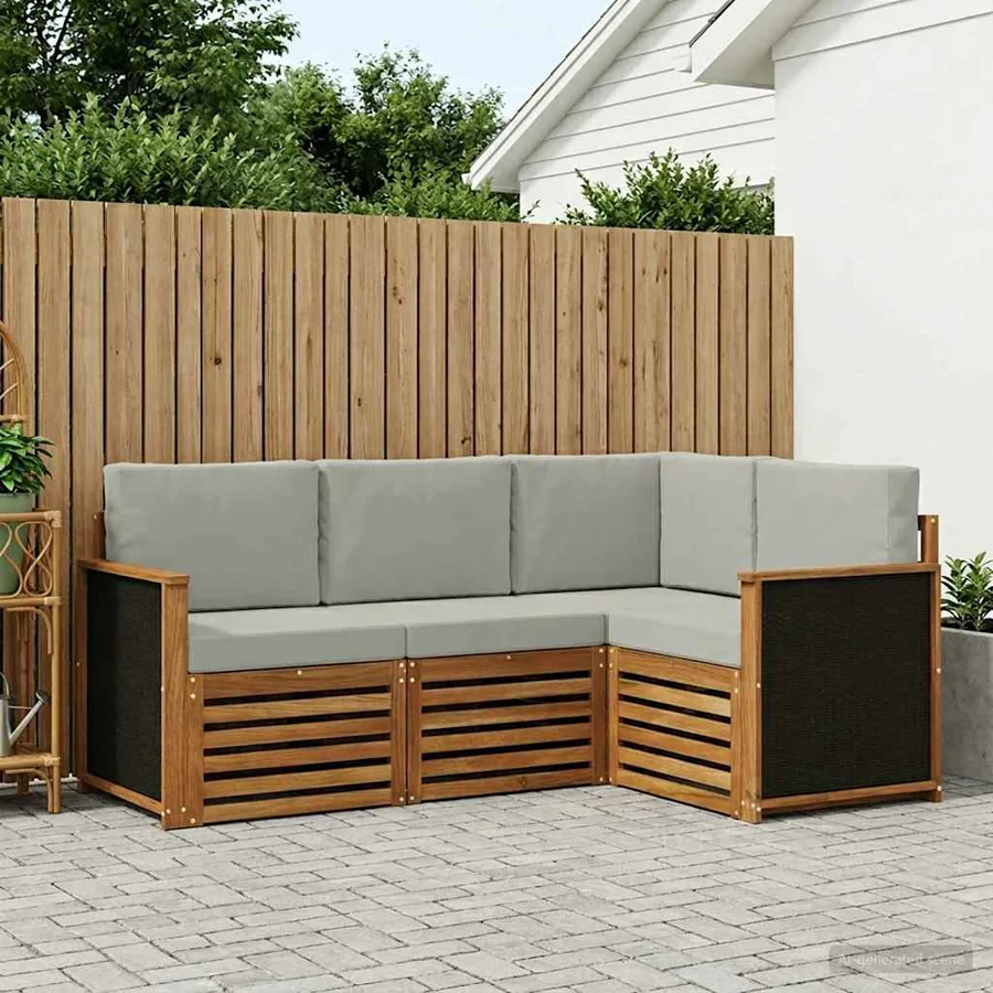 Ensembles de canapés avec coussin 4 pcs Bois d'Acacia Massif