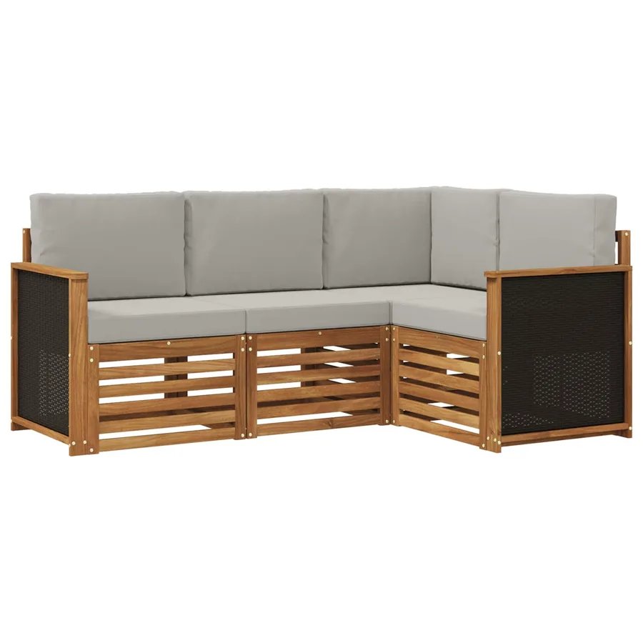 Ensembles de canapés avec coussin 4 pcs Bois d'Acacia Massif - 2