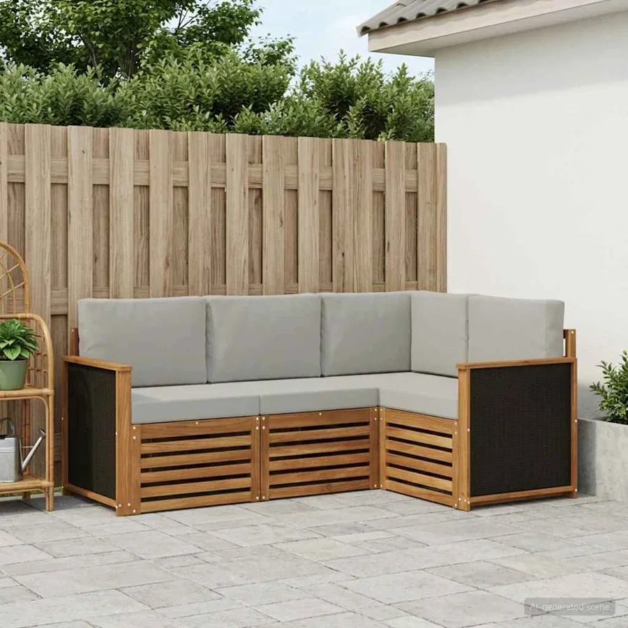 Ensembles de canapés avec coussin 4 pcs Bois d'Acacia Massif - 3