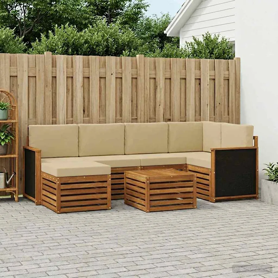 Ensemble de canapé d'angle avec coussin 6 pcs Naturel