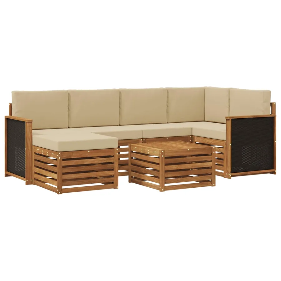 Ensemble de canapé d'angle avec coussin 6 pcs Naturel - 2