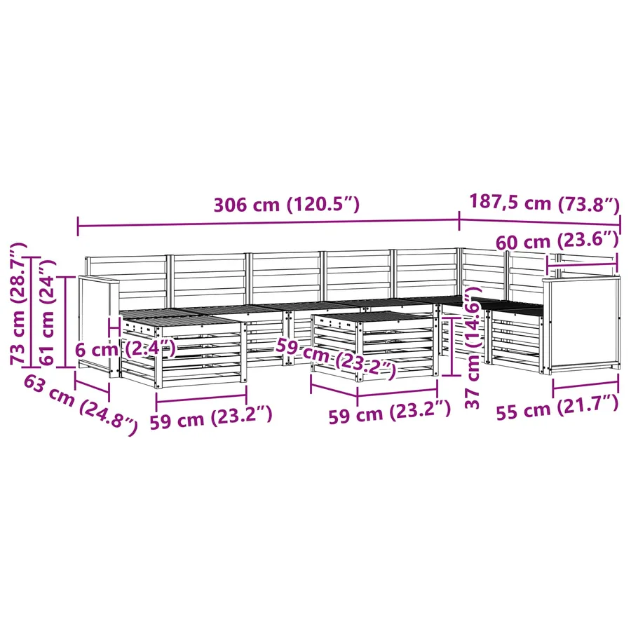 Ensemble de canapés d'extérieur 7 pcs Naturel - 9
