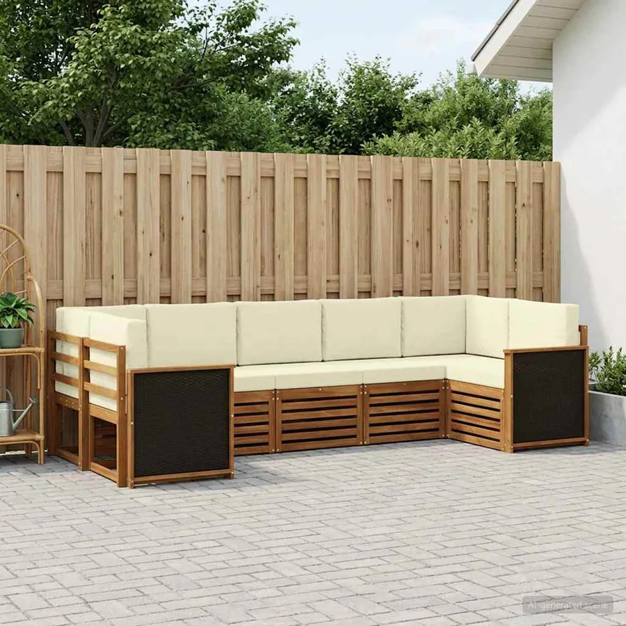 Ensemble de canapé d'angle avec coussin 6 pcs Naturel et Crème