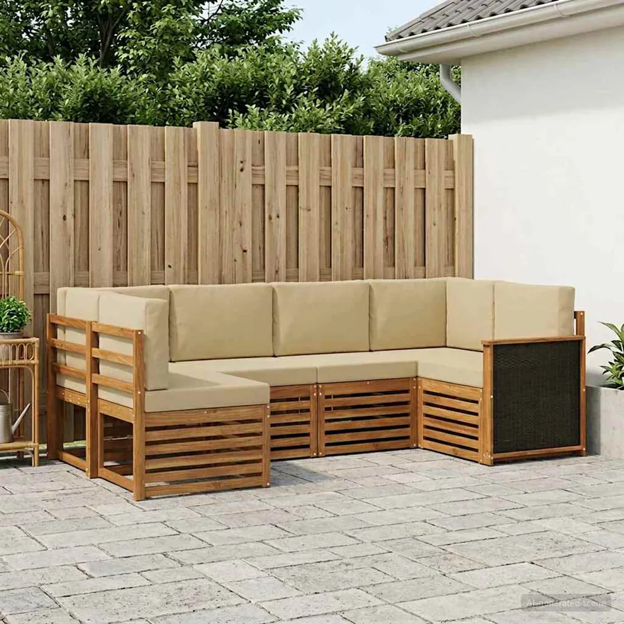 Ensemble de canapé d'angle avec coussin 5 pcs Naturel