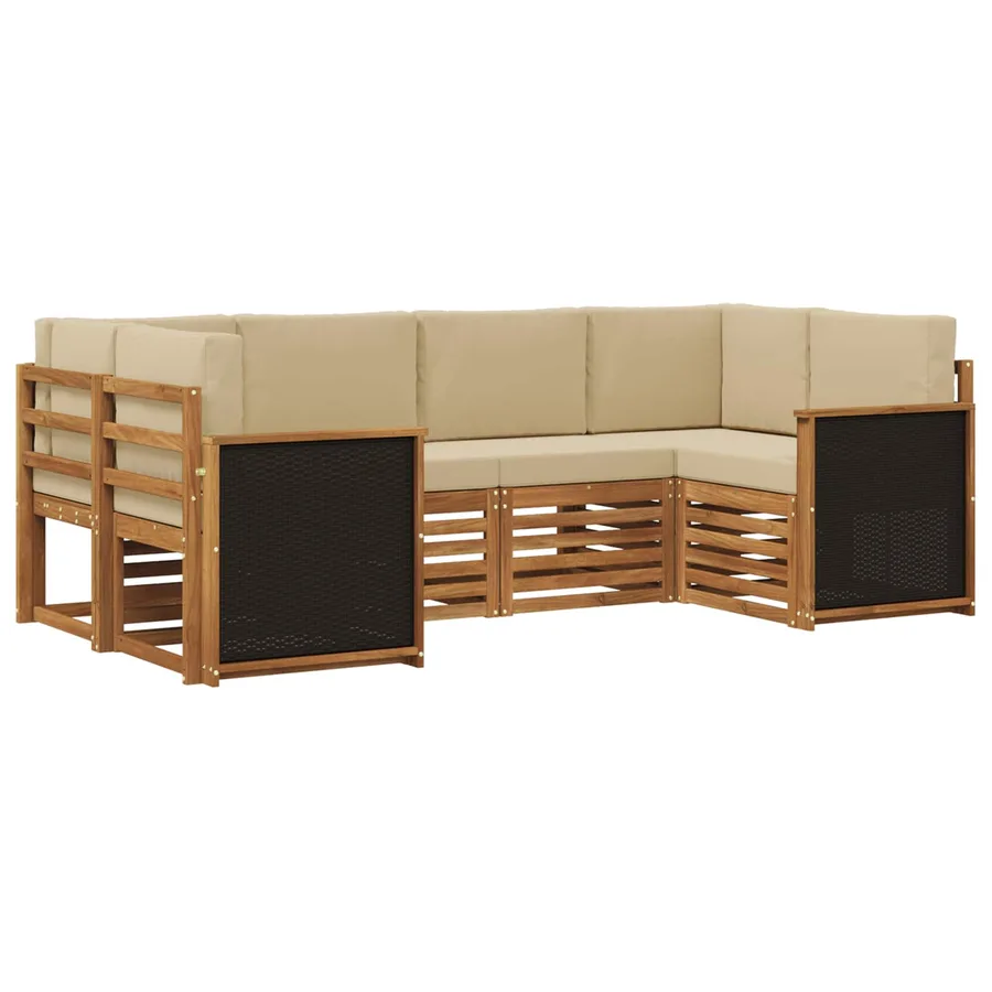 Ensemble de canapé d'angle avec coussin 5 pcs Naturel - 2