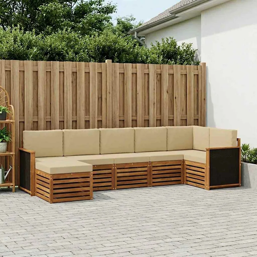 Ensemble de canapé d'angle avec coussin 6 pcs Naturel