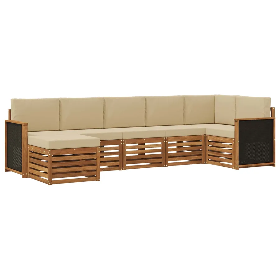 Ensemble de canapé d'angle avec coussin 6 pcs Naturel - 2