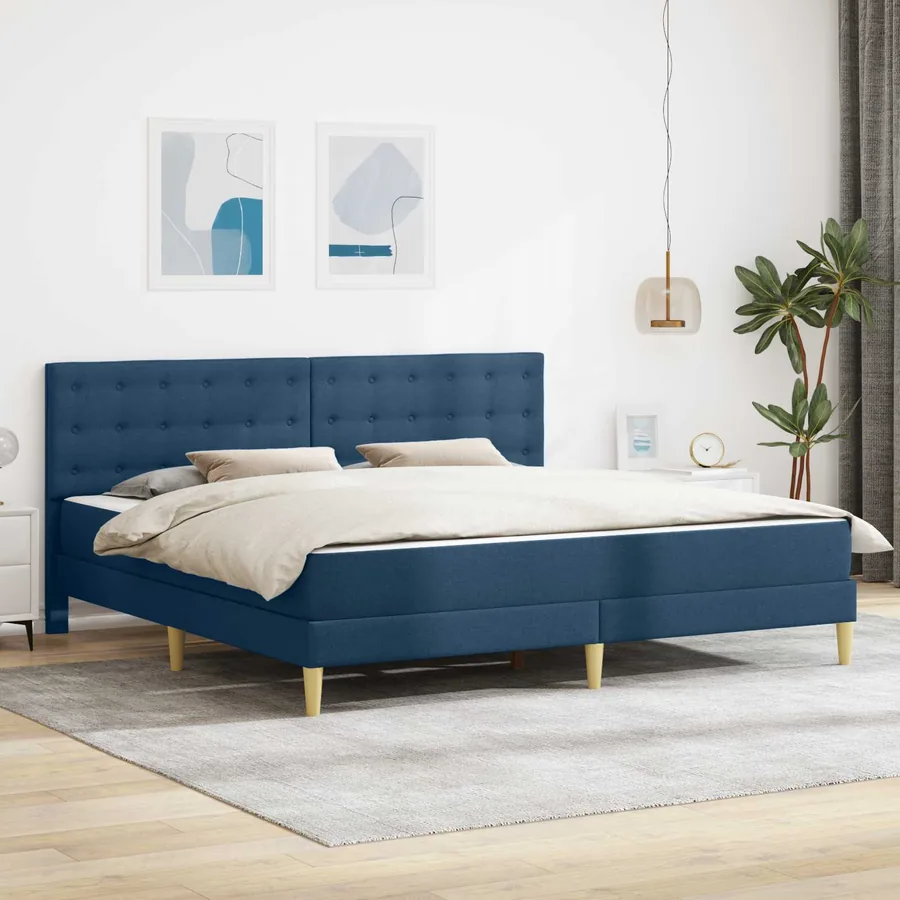 Cadre de lit avec matelas Bleu 180 x 200 cm Tissu