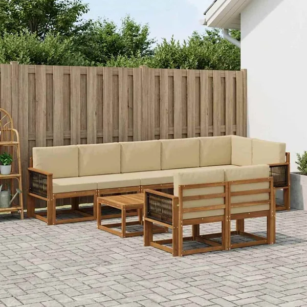 Ensemble de canapés d'extérieur 9 pcs Naturel et Beige