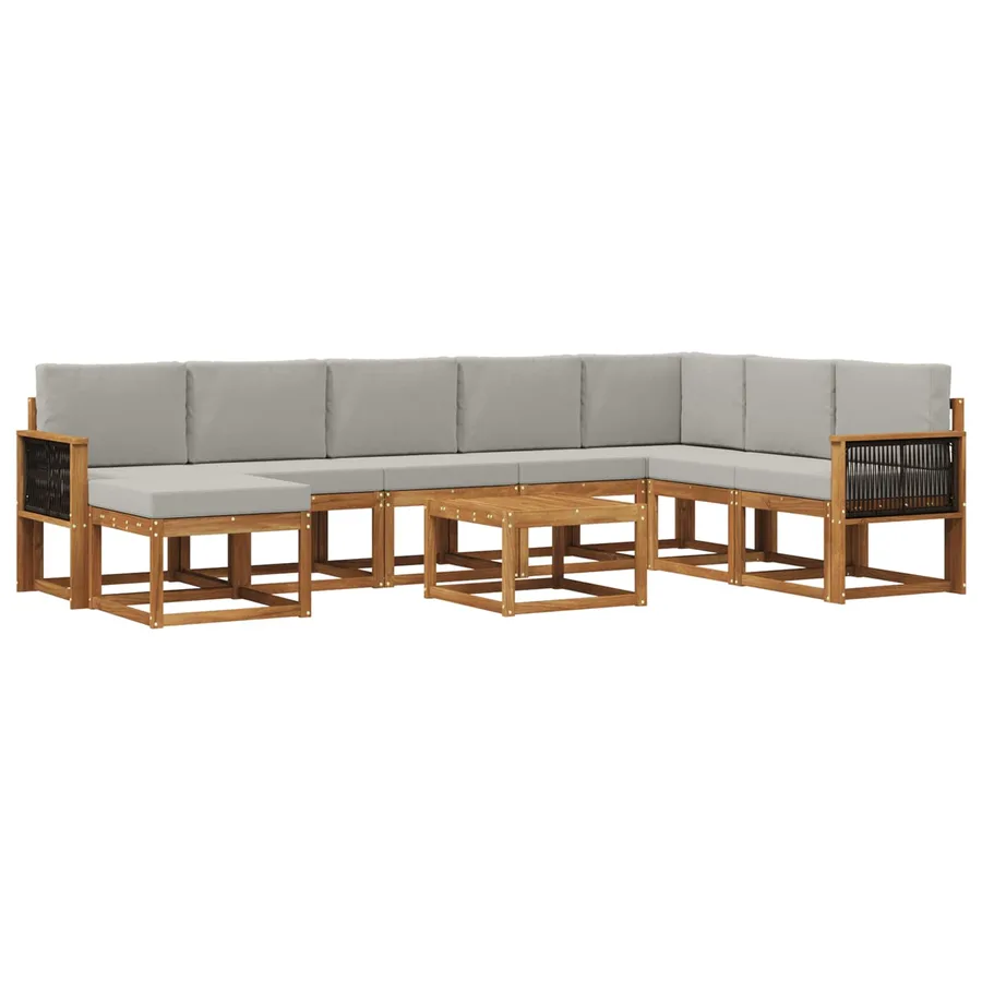 Ensemble de canapés d'extérieur 9 pcs Naturel et gris clair - 2