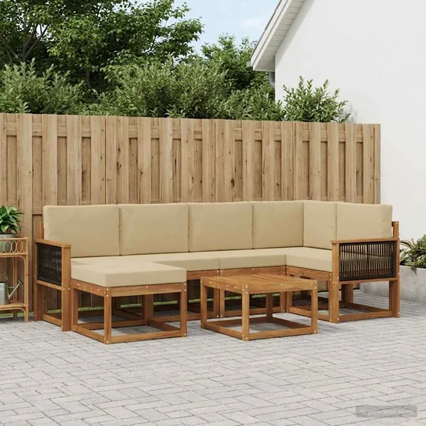 Ensemble de canapés d'extérieur 7 pcs Naturel et Beige