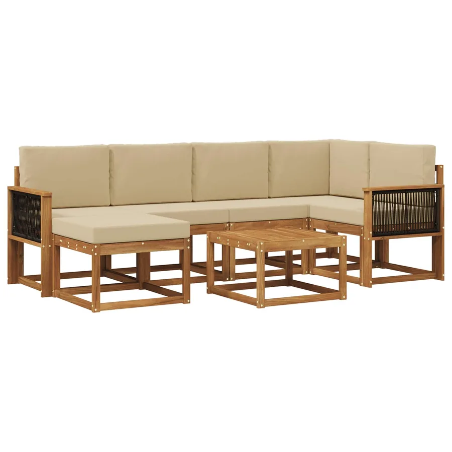 Ensemble de canapés d'extérieur 7 pcs Naturel et Beige - 2