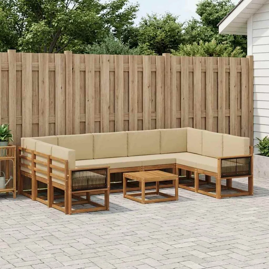 Ensemble de canapés d'extérieur 10 pcs Naturel et Beige