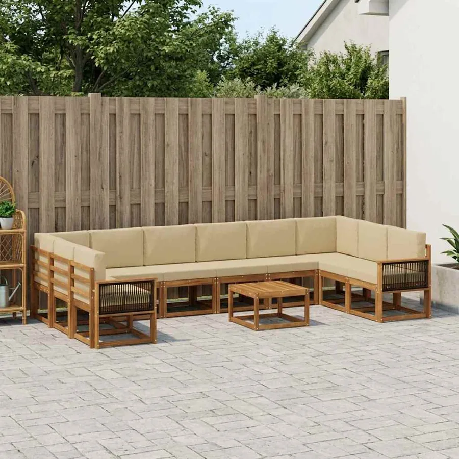 Ensemble de canapés d'extérieur 11 pcs Naturel et Beige