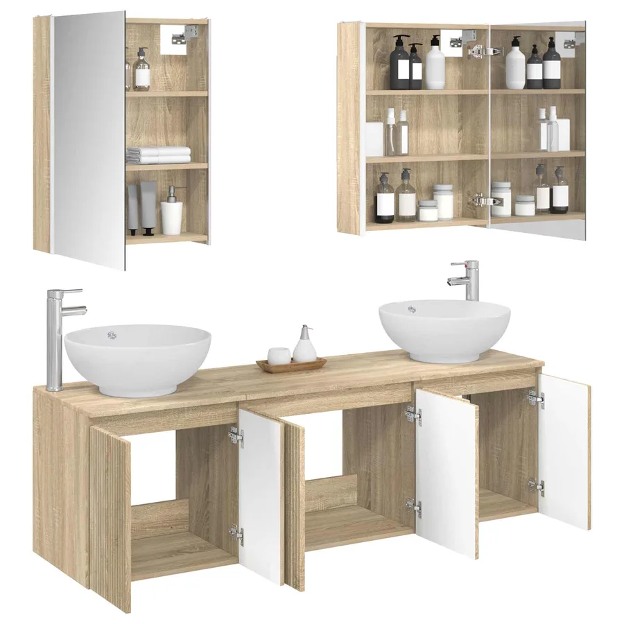 Ensemble d'armoire de salle de bain 5 pcs Chêne Sonoma - 3