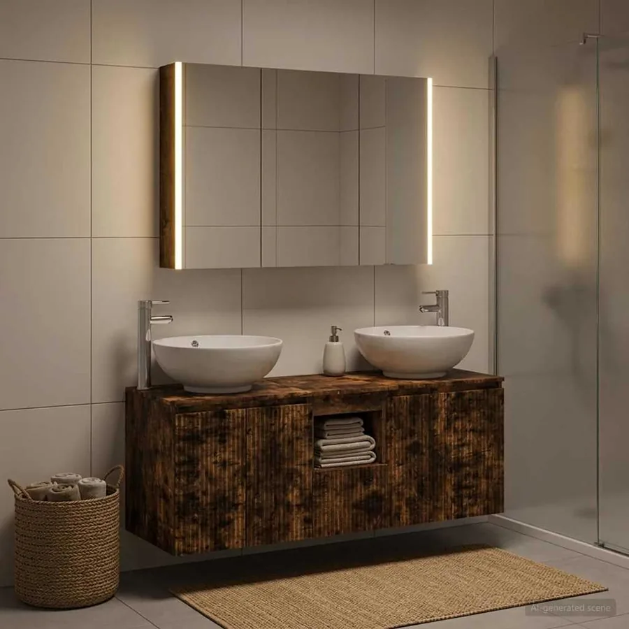 Ensemble d'armoire de salle de bain 4 pcs Chêne fumé