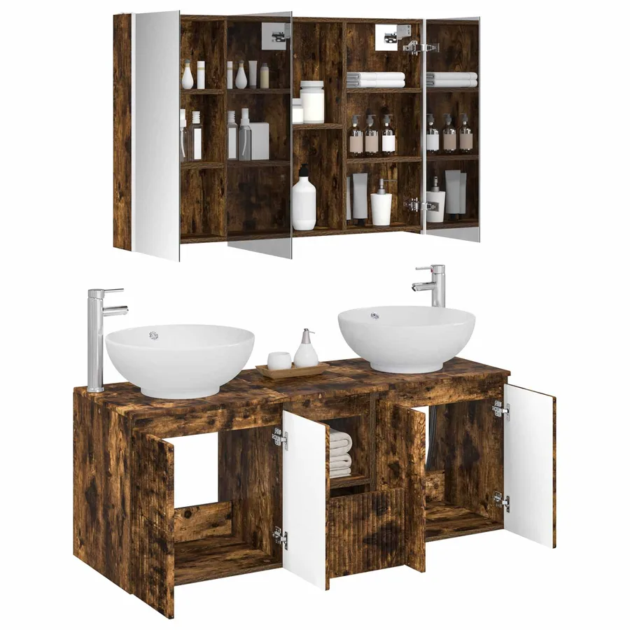 Ensemble d'armoire de salle de bain 4 pcs Chêne fumé - 3