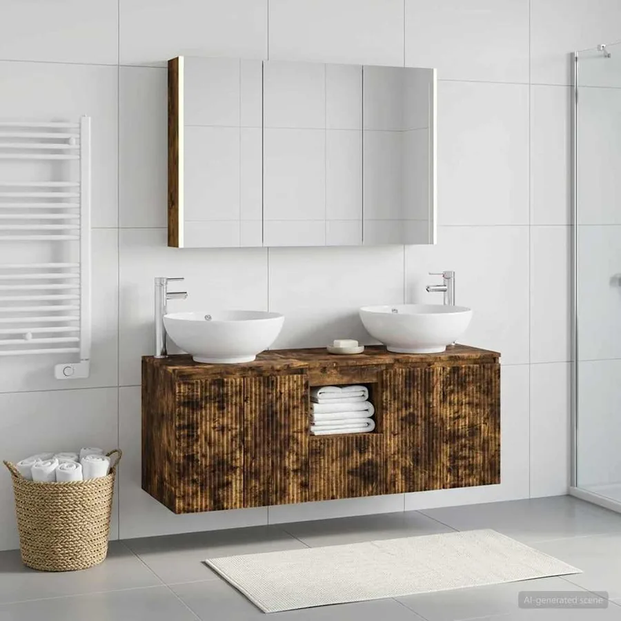 Ensemble d'armoire de salle de bain 4 pcs Chêne fumé - 4