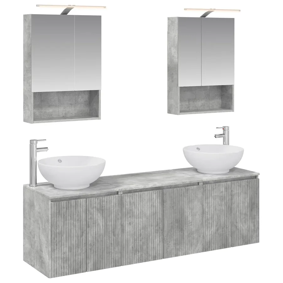 Ensemble d'armoire de salle de bain 5 pcs Gris béton - 2