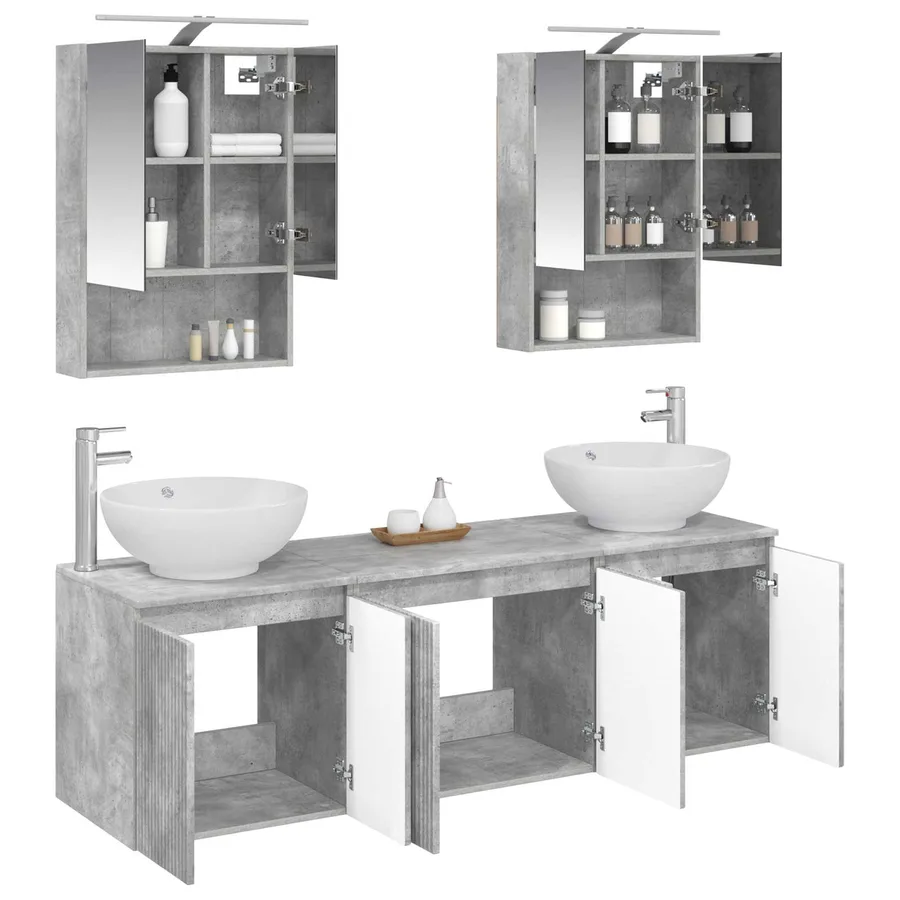 Ensemble d'armoire de salle de bain 5 pcs Gris béton - 3