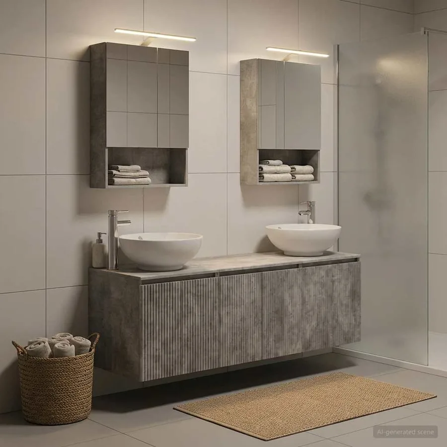 Ensemble d'armoire de salle de bain 5 pcs Gris béton - 4
