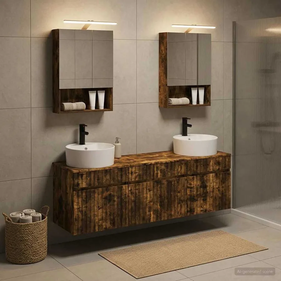 Ensemble d'armoire de salle de bain 5 pcs Chêne fumé