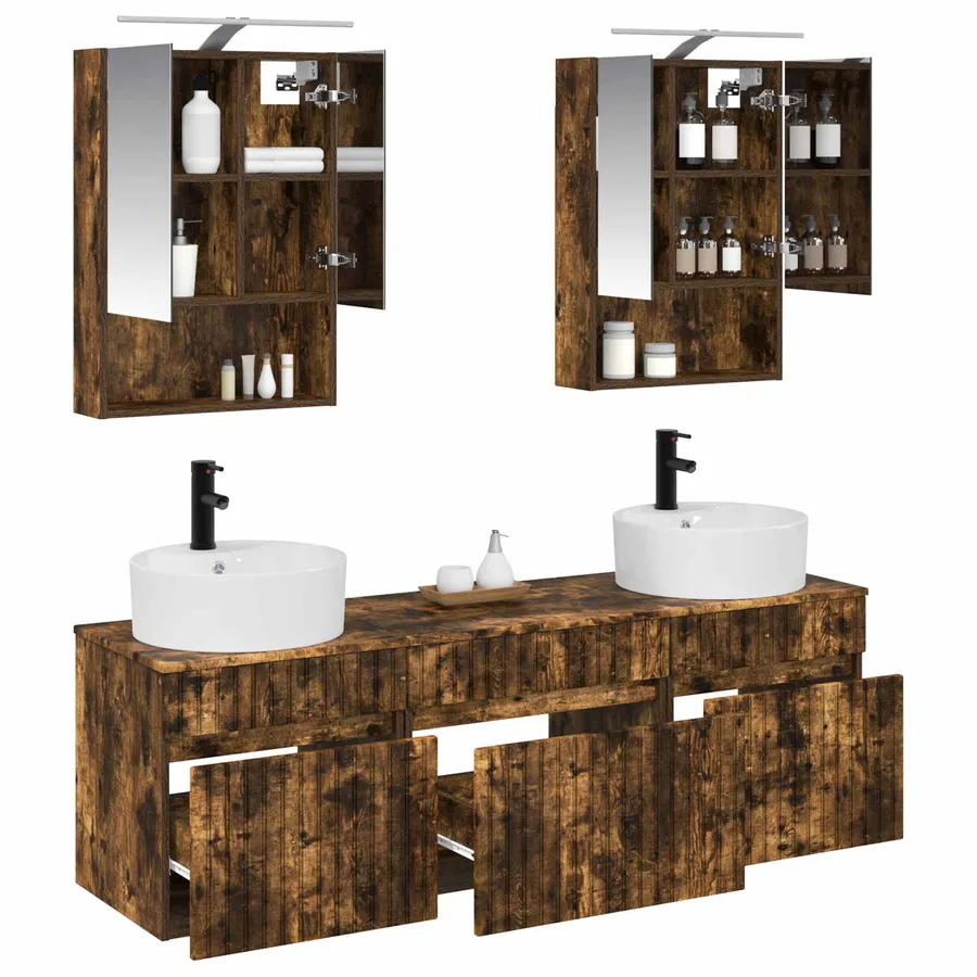 Ensemble d'armoire de salle de bain 5 pcs Chêne fumé - 3