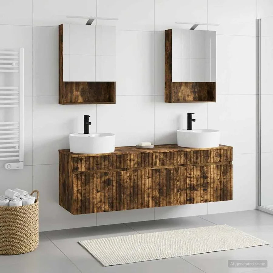 Ensemble d'armoire de salle de bain 5 pcs Chêne fumé - 4