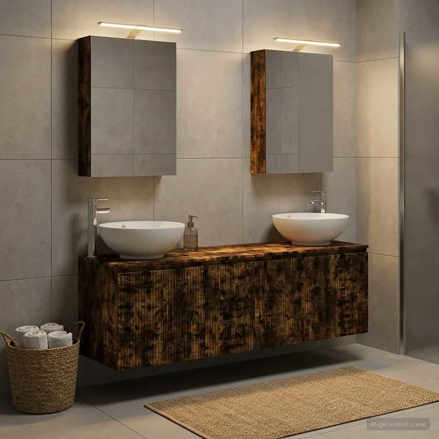 Ensemble d'armoire de salle de bain 5 pcs Chêne fumé
