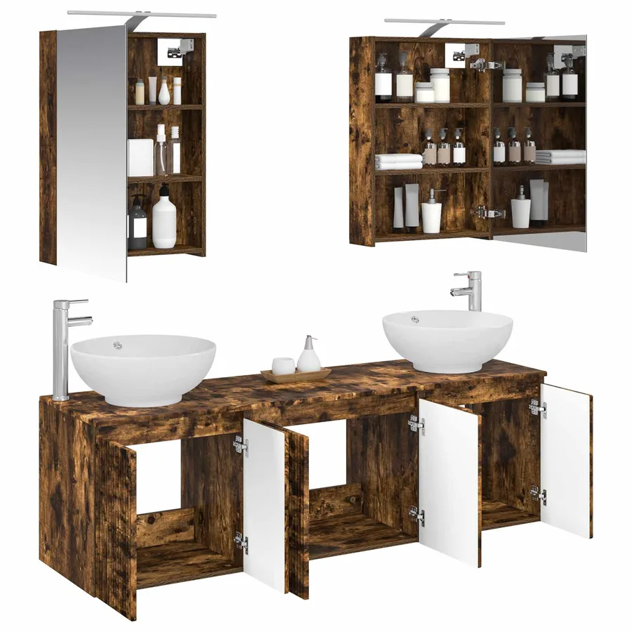 Ensemble d'armoire de salle de bain 5 pcs Chêne fumé - 3