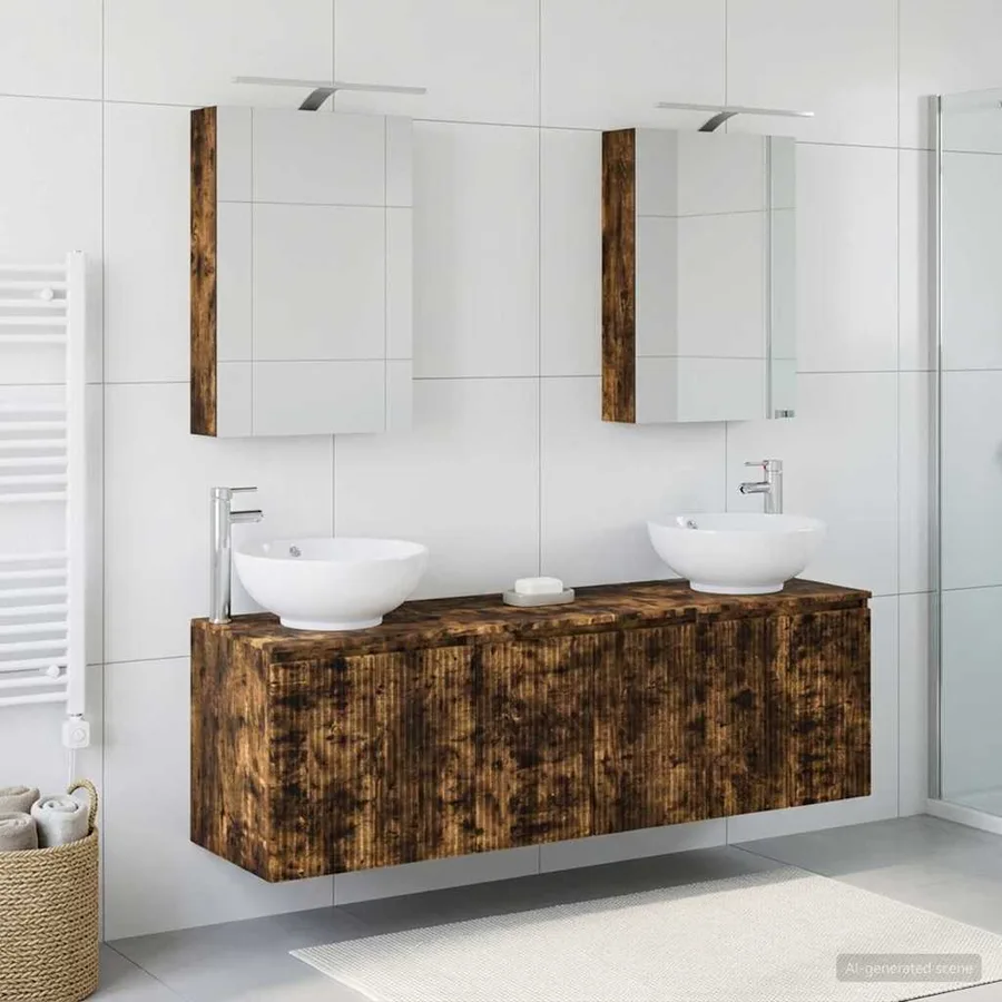 Ensemble d'armoire de salle de bain 5 pcs Chêne fumé - 4