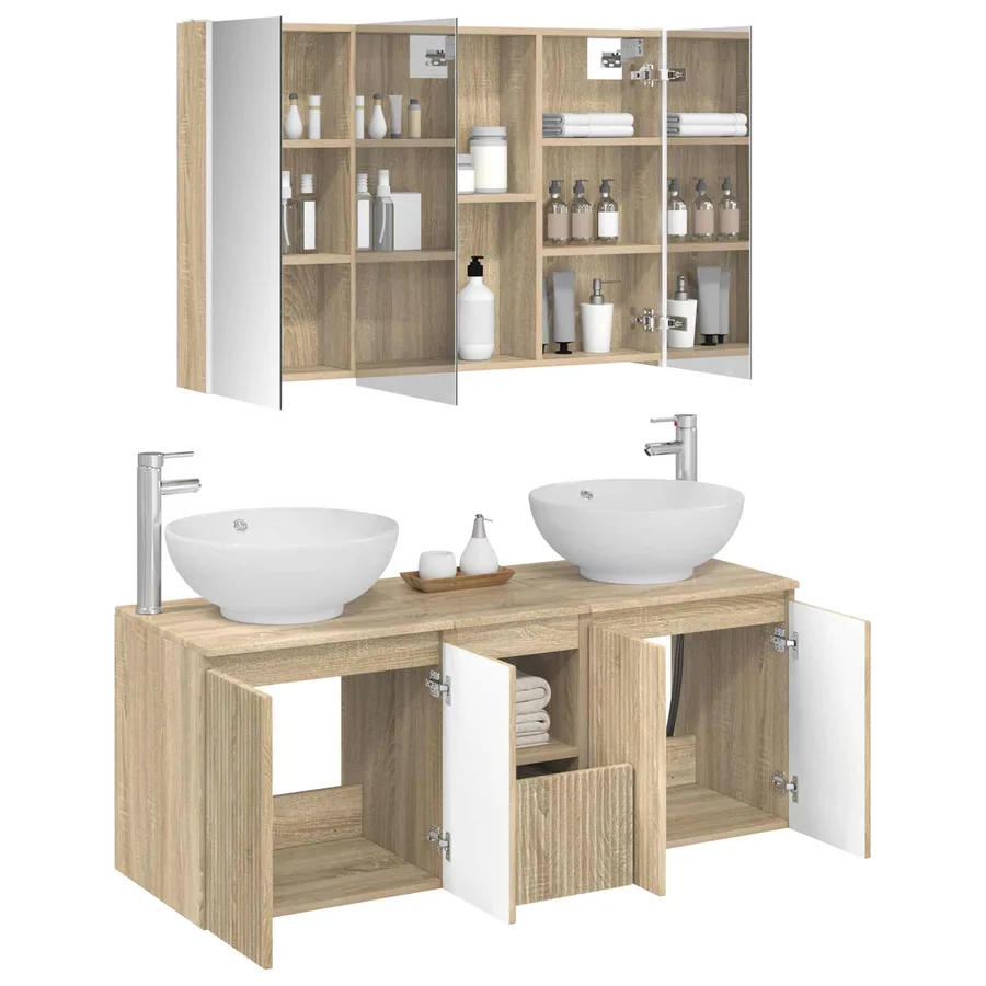 Ensemble d'armoire de salle de bain 4 pcs Chêne Sonoma - 3