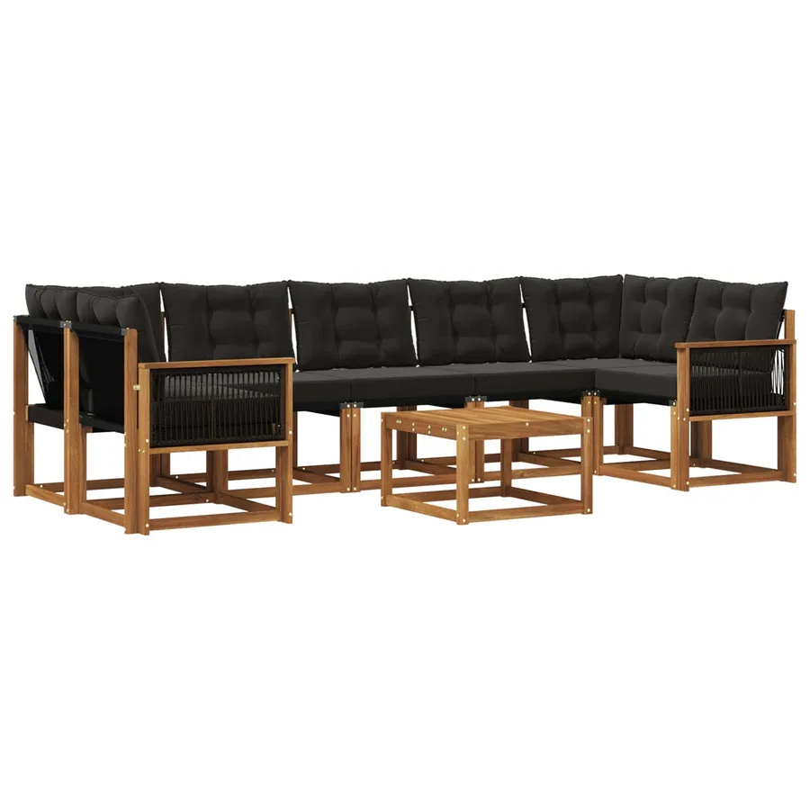 Ensemble de canapés d'extérieur 8 pcs Naturel et noir - 2
