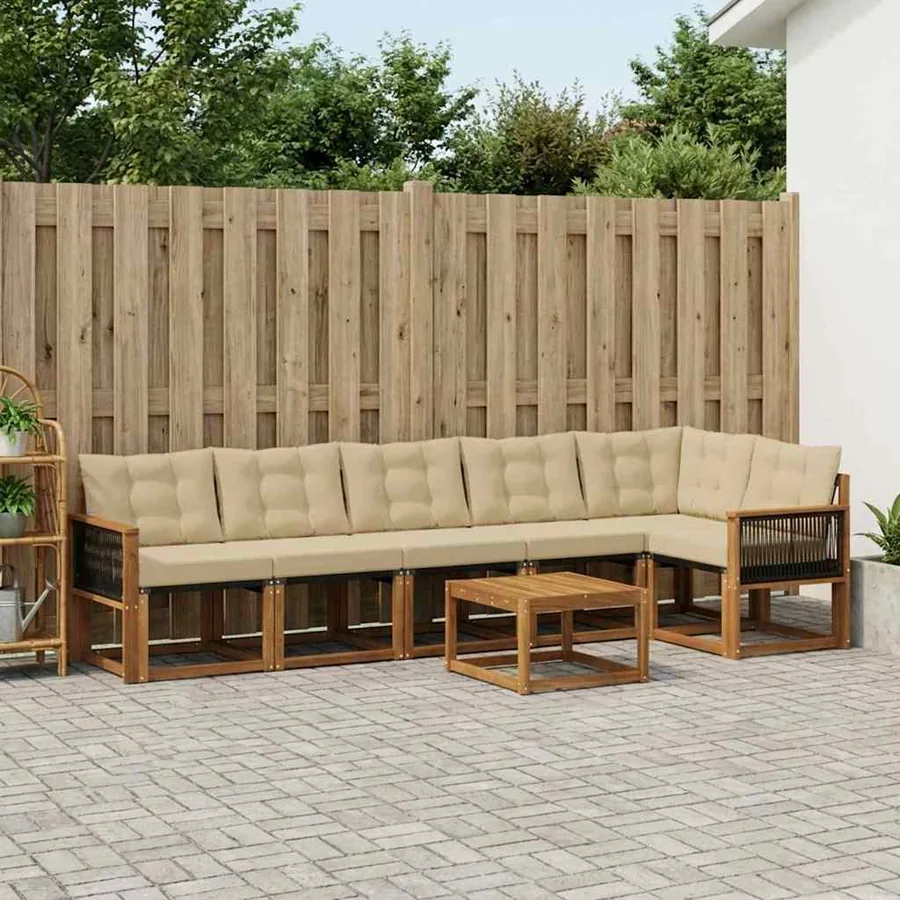 Ensemble de canapés d'extérieur 7 pcs Naturel et Beige