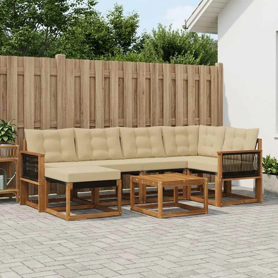 Ensemble de canapés d'extérieur 7 pcs Naturel et Beige