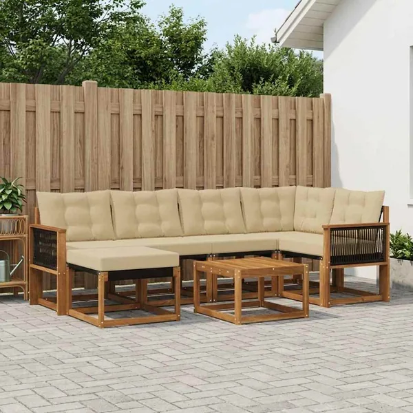 Ensemble de canapés d'extérieur 7 pcs Naturel et Beige