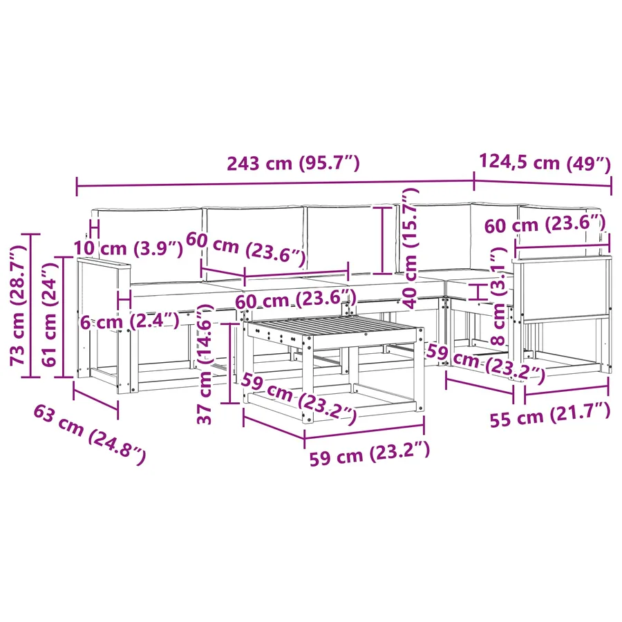 Ensemble de canapés d'extérieur 6 pcs Naturel et Anthracite - 8