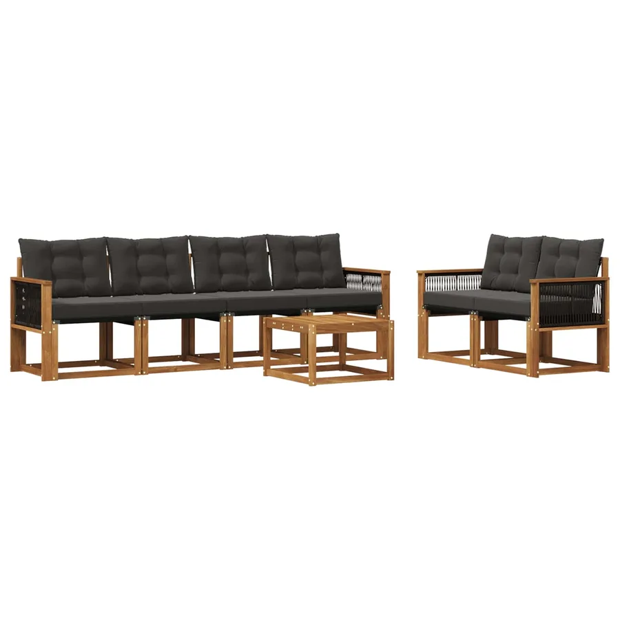 Ensemble de canapés d'extérieur 7 pcs Naturel et noir - 2