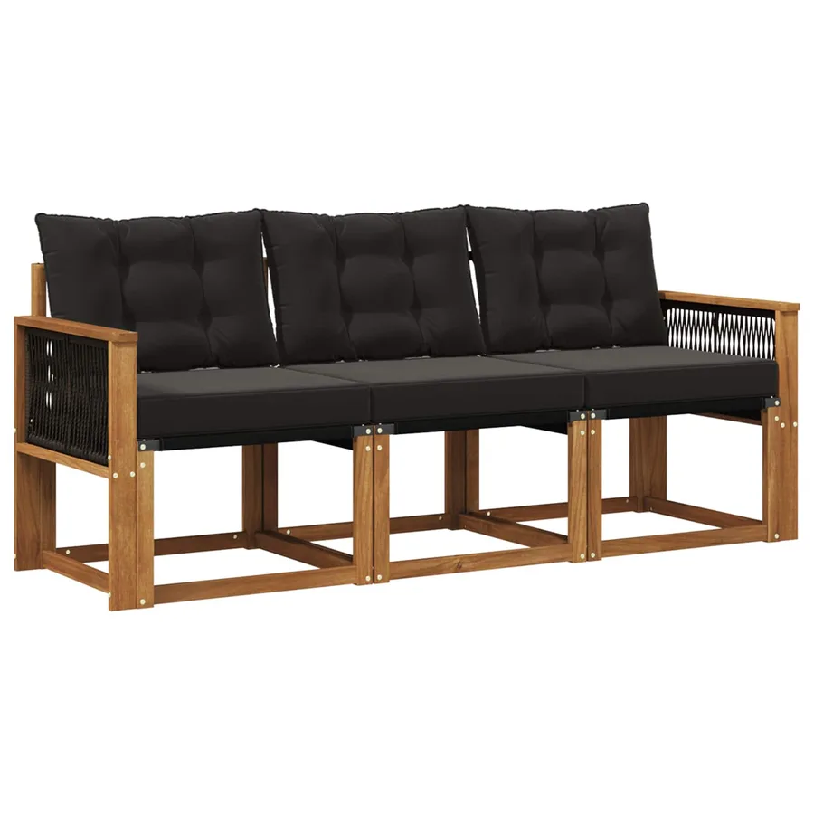 Ensemble de canapés d'extérieur 3 pcs Naturel et noir - 2